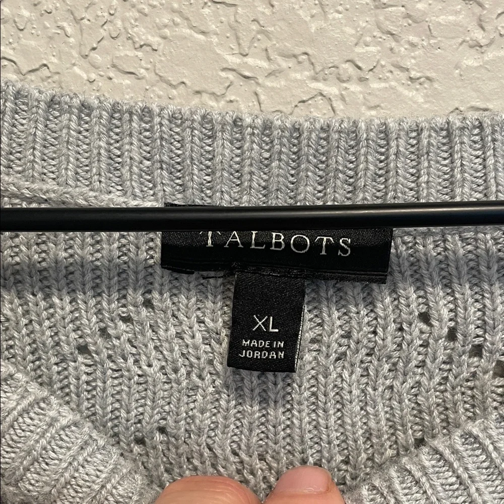 Talbots Nautical Stripe Sweater XL Navy Gray Cotton Knit Coastal Button Shoulder - Picture 3 of 7